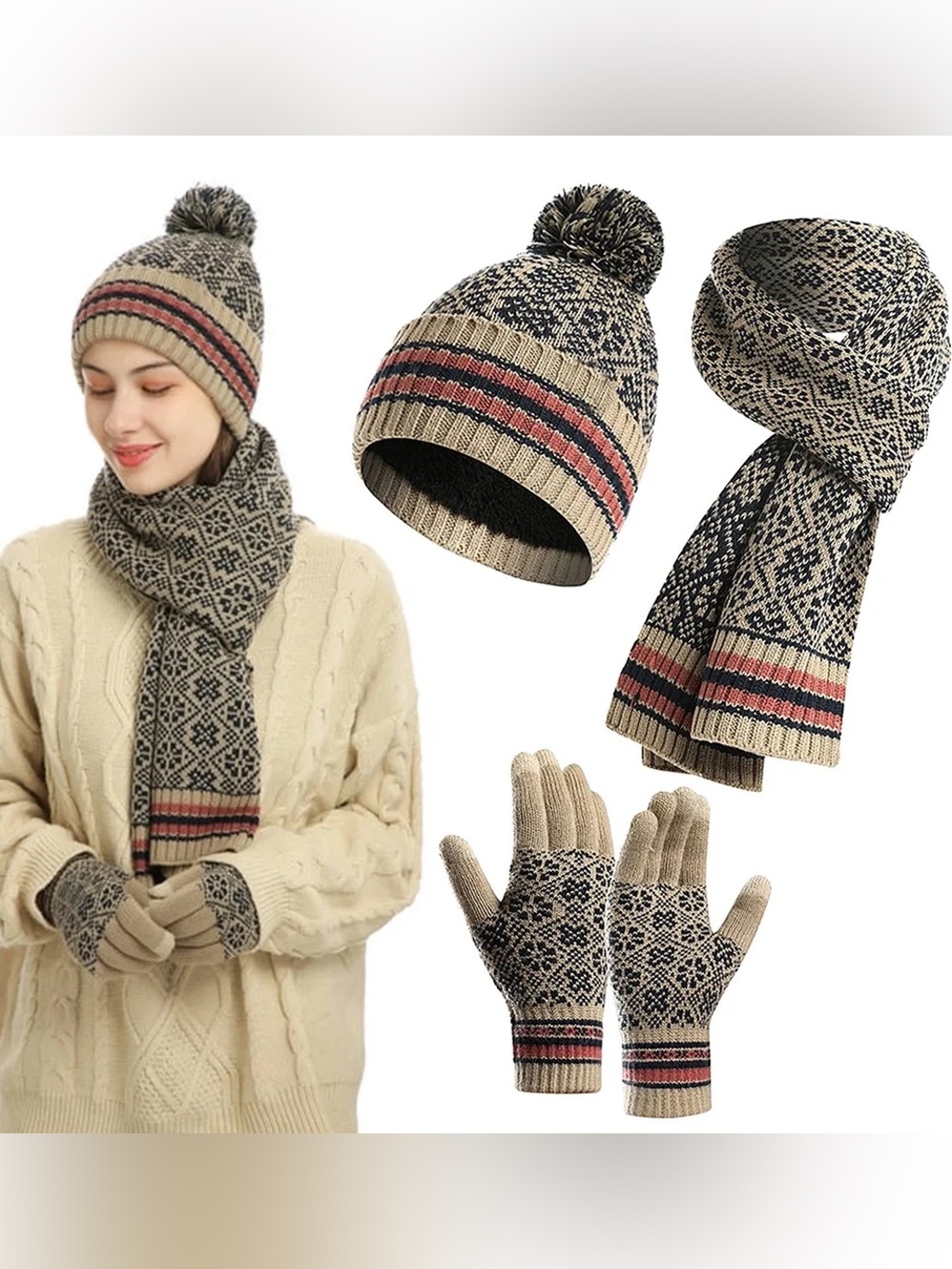 NEW- Set of 3 Winter Scarf, Gloves, and hat